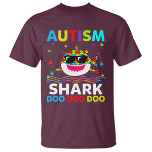 Funny Autism Shark T Shirt Puzzle Piece Autistic Mom Dad Sped Teacher TS10 Maroon Print Your Wear