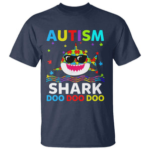 Funny Autism Shark T Shirt Puzzle Piece Autistic Mom Dad Sped Teacher TS10 Navy Print Your Wear