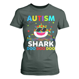 Funny Autism Shark T Shirt For Women Puzzle Piece Autistic Mom Dad Sped Teacher TS10 Dark Forest Green Print Your Wear