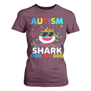 Funny Autism Shark T Shirt For Women Puzzle Piece Autistic Mom Dad Sped Teacher TS10 Maroon Print Your Wear