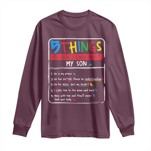 Autistic Son Autism Awareness Mom Dad Parents Long Sleeve Shirt TS10 Maroon Print Your Wear