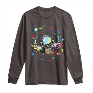 Astronaut Autism Awareness Long Sleeve Shirt Space Autistic Kids Sped Teacher TS10 Dark Chocolate Print Your Wear