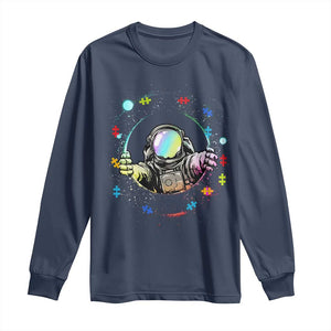 Astronaut Autism Awareness Long Sleeve Shirt Space Autistic Kids Sped Teacher TS10 Navy Print Your Wear