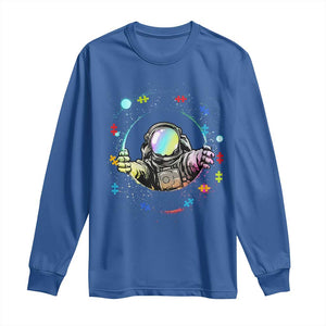 Astronaut Autism Awareness Long Sleeve Shirt Space Autistic Kids Sped Teacher TS10 Royal Blue Print Your Wear