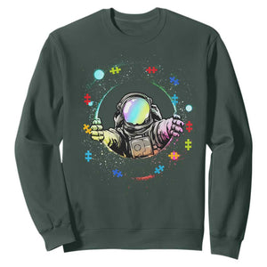 Astronaut Autism Awareness Sweatshirt Space Autistic Kids Sped Teacher TS10 Dark Forest Green Print Your Wear