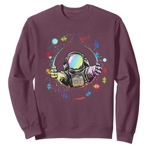 Astronaut Autism Awareness Sweatshirt Space Autistic Kids Sped Teacher TS10 Maroon Print Your Wear