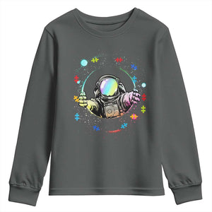 Astronaut Autism Awareness Youth Sweatshirt Space Autistic Kids Sped Teacher TS10 Dark Heather Print Your Wear