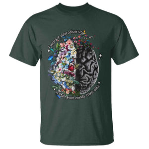 Autism Awareness T Shirt Neurodiversity All Great Minds Don't Mind Alike TS10 Dark Forest Green Print Your Wear
