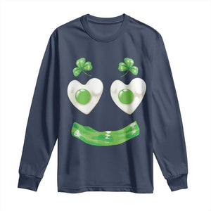 Funny Irish St Patricks Day Shamrock Long Sleeve Shirt Green Eggs Smile Brunch Breakfast TS10 Navy Print Your Wear