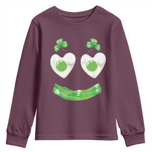 Funny Irish St Patricks Day Shamrock Youth Sweatshirt Green Eggs Smile Brunch Breakfast TS10 Maroon Print Your Wear