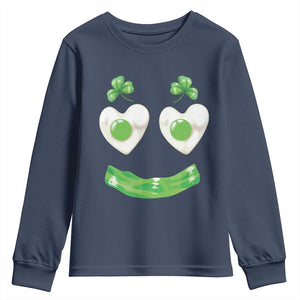 Funny Irish St Patricks Day Shamrock Youth Sweatshirt Green Eggs Smile Brunch Breakfast TS10 Navy Print Your Wear