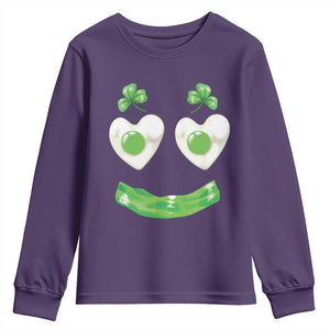 Funny Irish St Patricks Day Shamrock Youth Sweatshirt Green Eggs Smile Brunch Breakfast TS10 Purple Print Your Wear