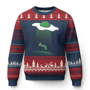Funny Irish St Patricks Day Ugly Christmas Sweater UFO Egg Bacon Abduction Funny TS10 Navy Red Print Your Wear