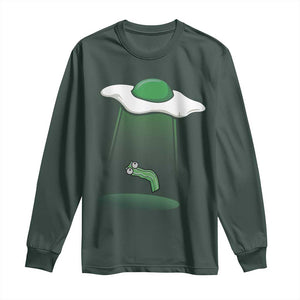 Funny Irish St Patricks Day Long Sleeve Shirt UFO Egg Bacon Abduction Funny TS10 Dark Forest Green Print Your Wear