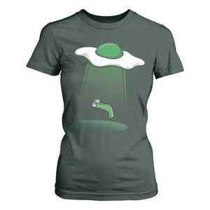 Funny Irish St Patricks Day T Shirt For Women UFO Egg Bacon Abduction Funny TS10 Dark Forest Green Print Your Wear