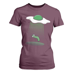 Funny Irish St Patricks Day T Shirt For Women UFO Egg Bacon Abduction Funny TS10 Maroon Print Your Wear