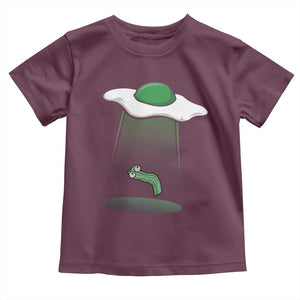 Funny Irish St Patricks Day Toddler T Shirt UFO Egg Bacon Abduction Funny TS10 Maroon Print Your Wear
