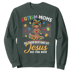Afro Autism Mom Sweatshirt African American Autistic Black Mama Religious Cross TS10 Dark Forest Green Print Your Wear