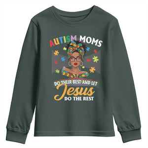 Afro Autism Mom Youth Sweatshirt African American Autistic Black Mama Religious Cross TS10 Dark Forest Green Print Your Wear