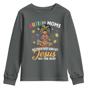 Afro Autism Mom Youth Sweatshirt African American Autistic Black Mama Religious Cross TS10 Dark Heather Print Your Wear