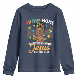 Afro Autism Mom Youth Sweatshirt African American Autistic Black Mama Religious Cross TS10 Navy Print Your Wear