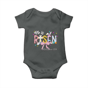 He Is Risen Baby Onesie Jesus Christian Happy Easter Coquette Cross TS10 Dark Heather Print Your Wear