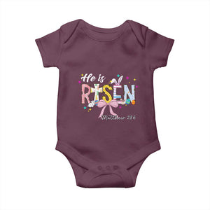 He Is Risen Baby Onesie Jesus Christian Happy Easter Coquette Cross TS10 Maroon Print Your Wear