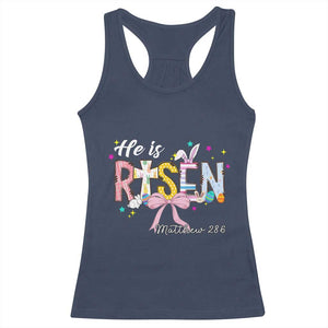 He Is Risen Racerback Tank Top Jesus Christian Happy Easter Coquette Cross TS10 Navy Print Your Wear