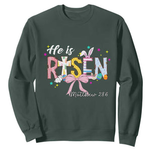He Is Risen Sweatshirt Jesus Christian Happy Easter Coquette Cross TS10 Dark Forest Green Print Your Wear