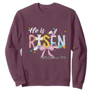 He Is Risen Sweatshirt Jesus Christian Happy Easter Coquette Cross TS10 Maroon Print Your Wear
