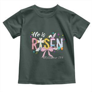 He Is Risen Toddler T Shirt Jesus Christian Happy Easter Coquette Cross TS10 Dark Forest Green Print Your Wear