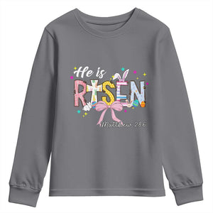 He Is Risen Youth Sweatshirt Jesus Christian Happy Easter Coquette Cross TS10 Charcoal Print Your Wear