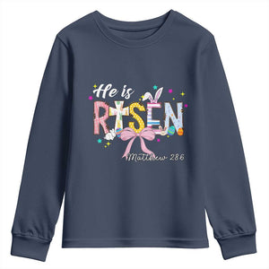 He Is Risen Youth Sweatshirt Jesus Christian Happy Easter Coquette Cross TS10 Navy Print Your Wear