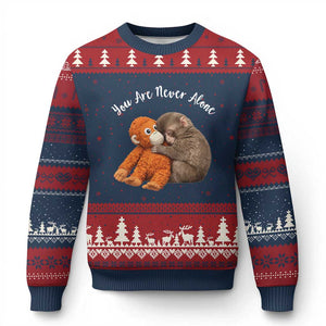 Viral Punch Monkey Ugly Christmas Sweater Cute Baby Monkey With Plush Toy Animal Lovers TS10 Navy Red Print Your Wear