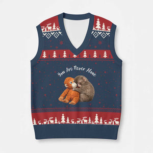 Viral Punch Monkey V-Neck Knit Sweater Vest Cute Baby Monkey With Plush Toy Animal Lovers TS10 Navy Red Print Your Wear