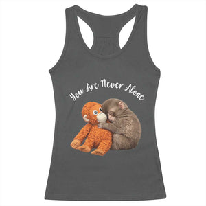 Viral Punch Monkey Racerback Tank Top Cute Baby Monkey With Plush Toy Animal Lovers TS10 Dark Heather Print Your Wear