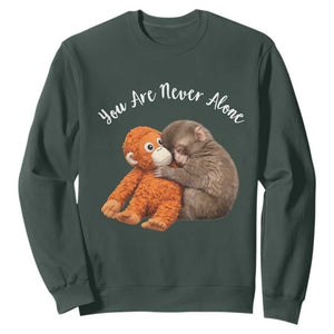 Viral Punch Monkey Sweatshirt Cute Baby Monkey With Plush Toy Animal Lovers TS10 Dark Forest Green Print Your Wear