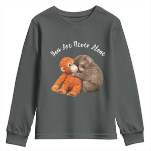 Viral Punch Monkey Youth Sweatshirt Cute Baby Monkey With Plush Toy Animal Lovers TS10 Dark Heather Print Your Wear