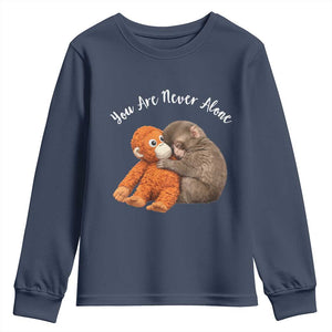 Viral Punch Monkey Youth Sweatshirt Cute Baby Monkey With Plush Toy Animal Lovers TS10 Navy Print Your Wear