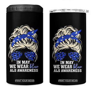 ALS Awareness We Wear Blue In May 4 in 1 Can Cooler Tumbler TS10 One Size: 16 oz Black Print Your Wear
