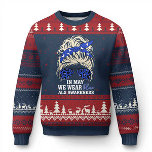 ALS Awareness We Wear Blue In May Ugly Christmas Sweater TS10 Navy Red Print Your Wear
