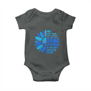 ALS Awareness Baby Onesie Blue Ribbon Stronger Survivor TS10 Dark Heather Print Your Wear