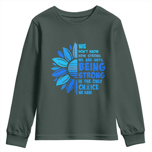 ALS Awareness Youth Sweatshirt Blue Ribbon Stronger Survivor TS10 Dark Forest Green Print Your Wear