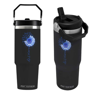 ALS Awareness Flip Straw Tumbler Blue Ribbon Sunflower ALS Warrior TS10 One Size: 30 oz Black Print Your Wear