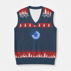 ALS Awareness V-Neck Knit Sweater Vest Blue Ribbon Sunflower ALS Warrior TS10 Navy Red Print Your Wear