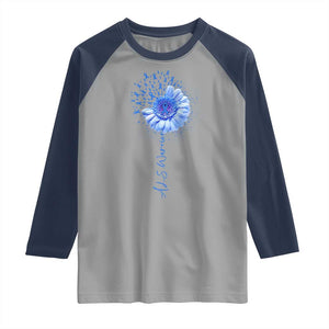 ALS Awareness Raglan Shirt Blue Ribbon Sunflower ALS Warrior TS10 Sport Gray Navy Print Your Wear
