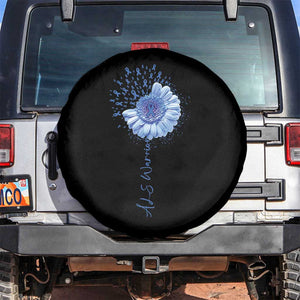 ALS Awareness Spare Tire Cover Blue Ribbon Sunflower ALS Warrior TS10 No hole Black Print Your Wear