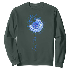 ALS Awareness Sweatshirt Blue Ribbon Sunflower ALS Warrior TS10 Dark Forest Green Print Your Wear