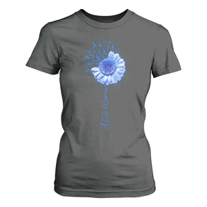 ALS Awareness T Shirt For Women Blue Ribbon Sunflower ALS Warrior TS10 Dark Heather Print Your Wear