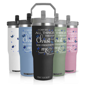 ALS Awareness Flip Straw Tumbler I Can Do All Things Through Christ Butterfly Bible Verse Motivational TS10 Print Your Wear